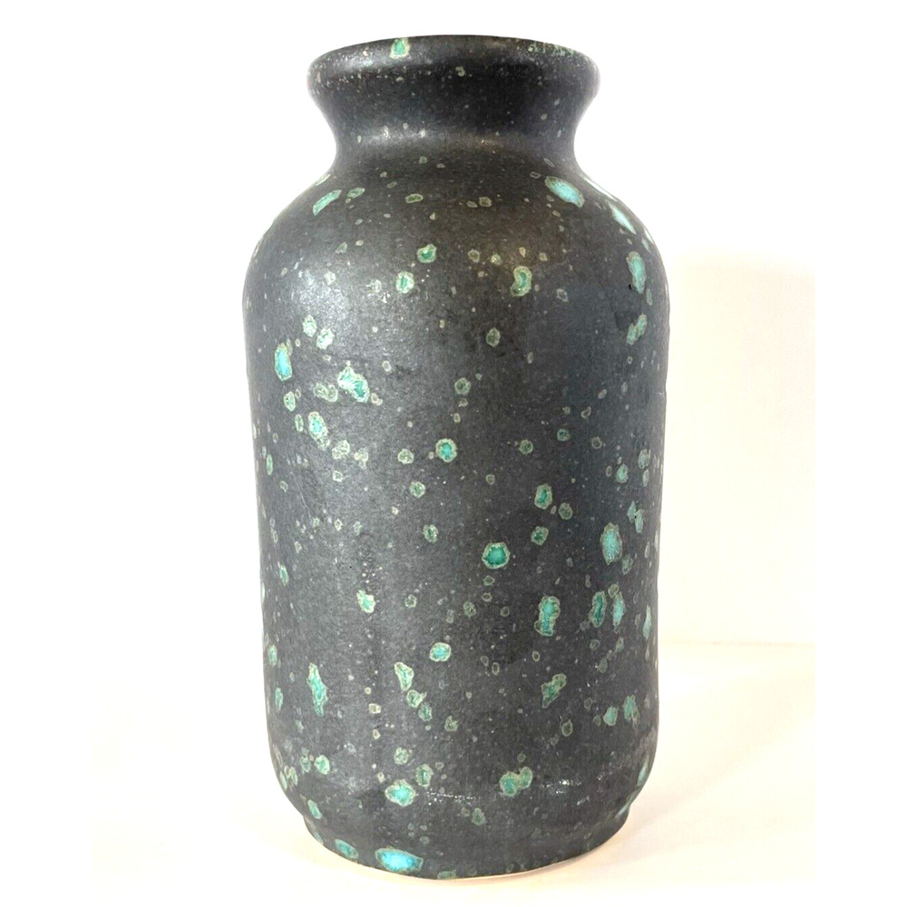 Handcrafted Vase Charcoal Matte Turquoise Splatter Berkus 8in Modern Western